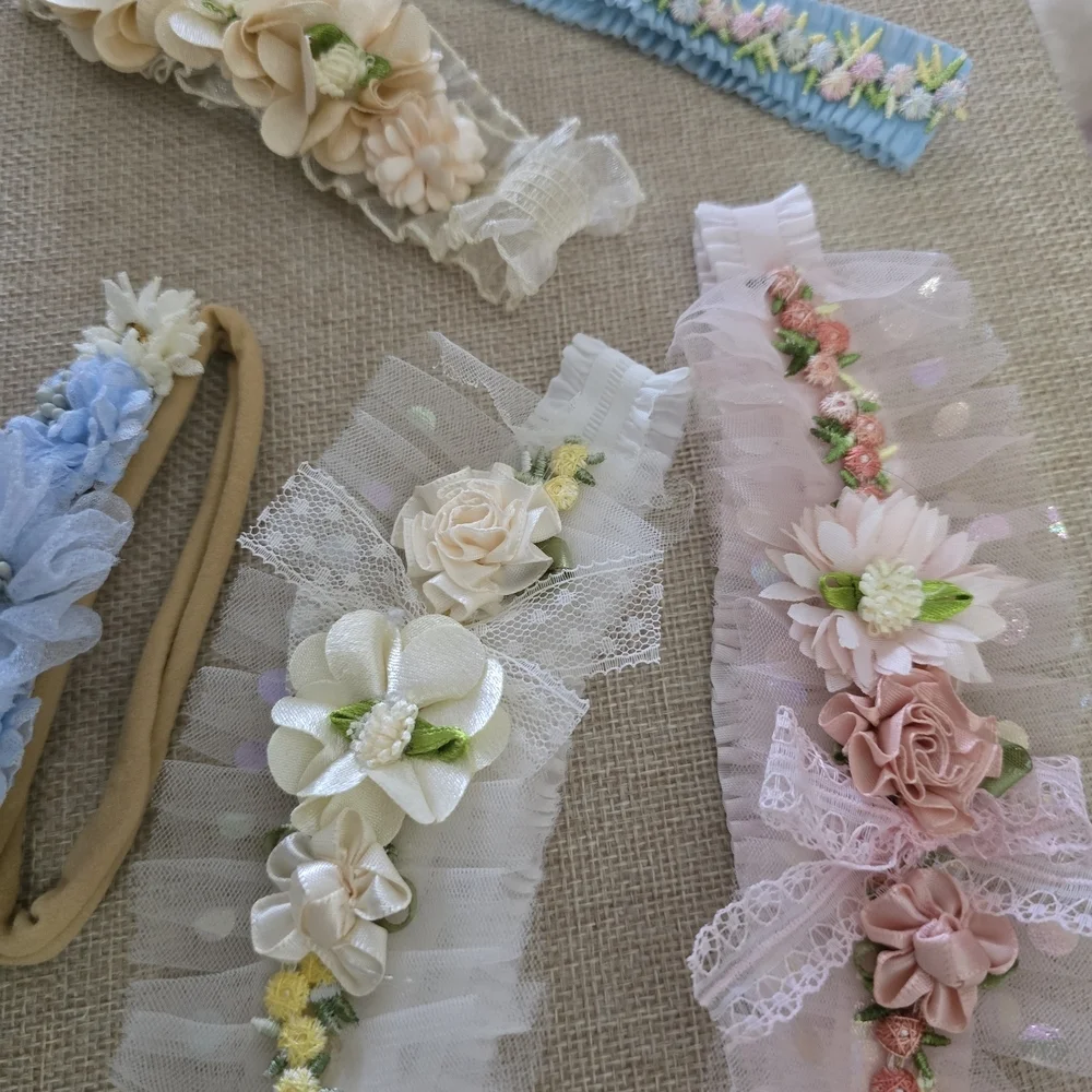 Floral Kids Hair Accessories Set - Blue, Pink, Cream